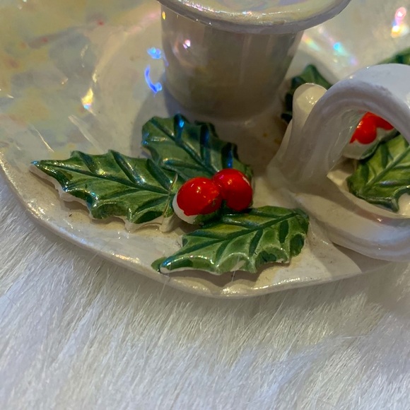 Vintage Ceramic Holly & Berries Candle Stick Holders Lusterwear 50’s /60’s - Picture 5 of 7